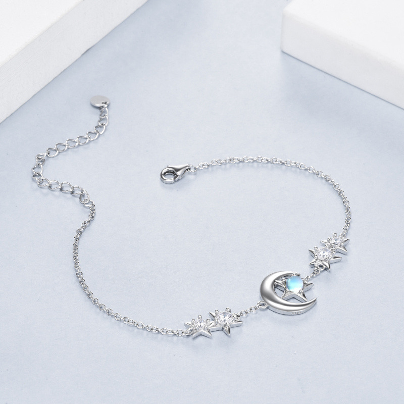 Sterling Silver Circular Shaped Moonstone Moon & Star Single Layer Anklet-3