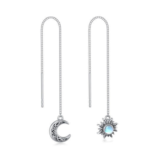 Boucles d'oreilles pendantes en argent sterling en pierre de lune de forme circulaire, lun