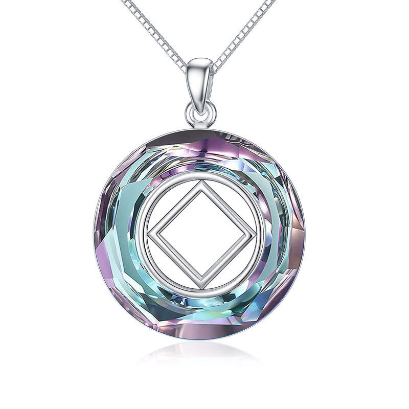 Collar con colgante de cristal cuadrado de Narcóticos Anónimos en forma circular en plata de ley-17