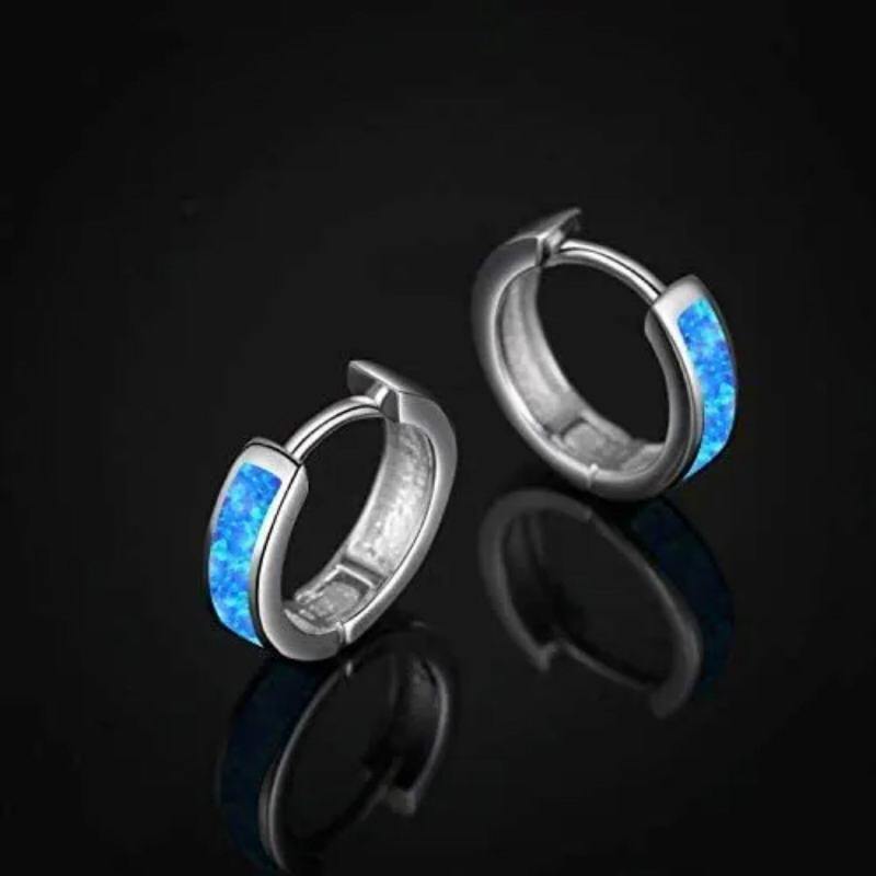 Pendientes de aro de plata de ley con forma circular de ópalo para madres hermanas-3