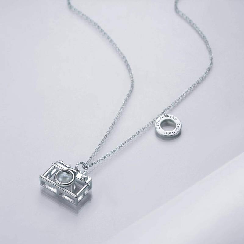 Collar Colgante Proyección y Cámara Personalizado Plata de Ley Piedra de Proyección Circul-4