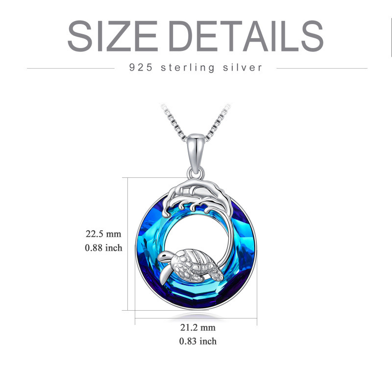 Collar con colgante de cristal en aerosol de tortuga marina en forma circular de plata de ley-6
