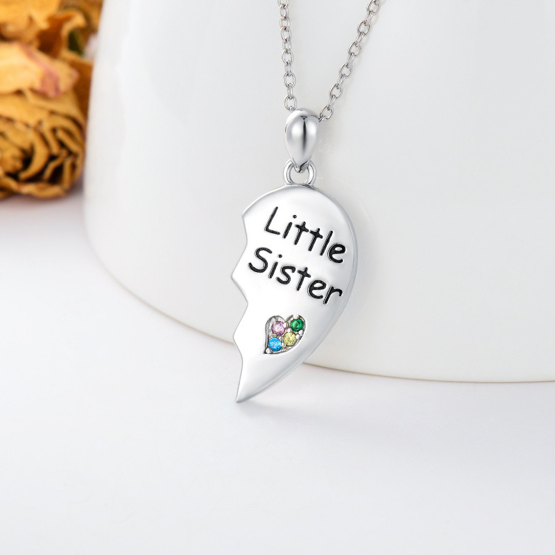 Collier en argent sterling avec pendentif en forme de cœur et de sœurs de forme circulaire-4