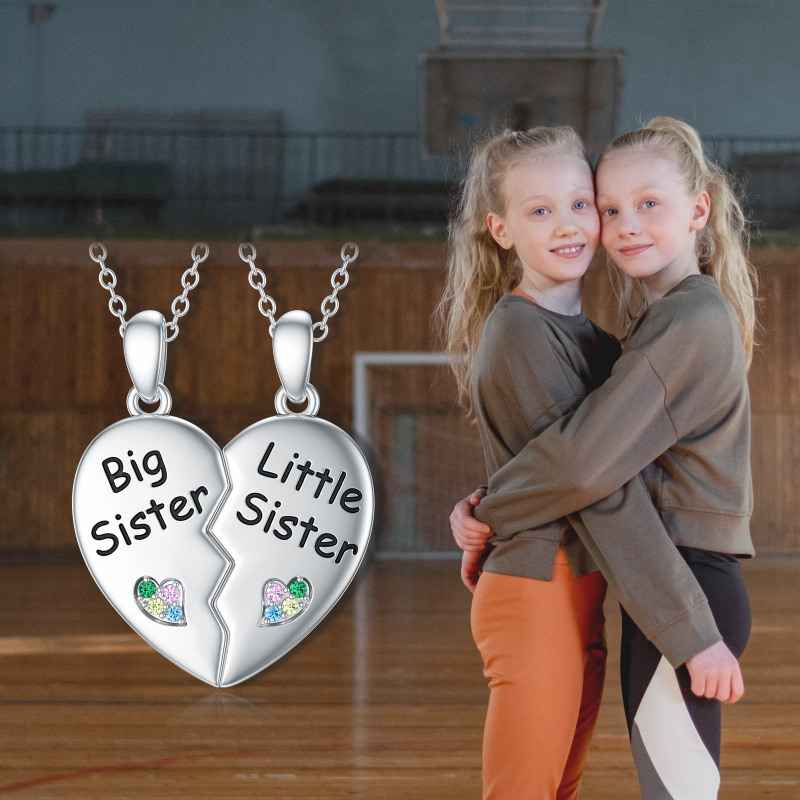 Collier en argent sterling avec pendentif en forme de cœur et de sœurs de forme circulaire-7