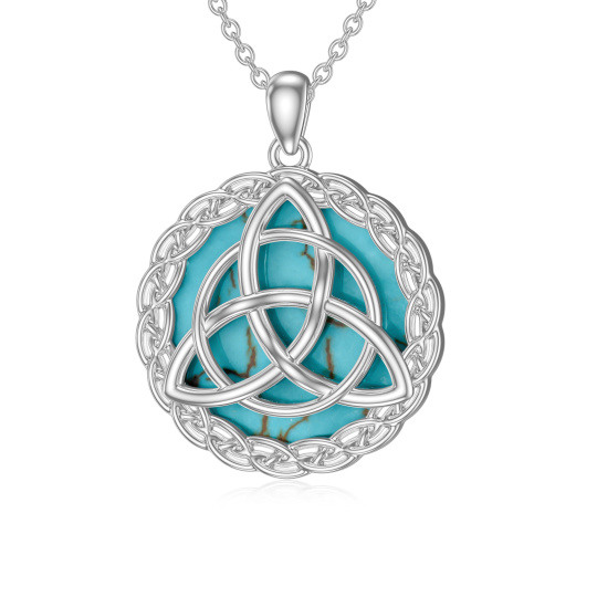 Sterling Silver Circular Shaped Turquoise Celtic Knot Pendant Necklace