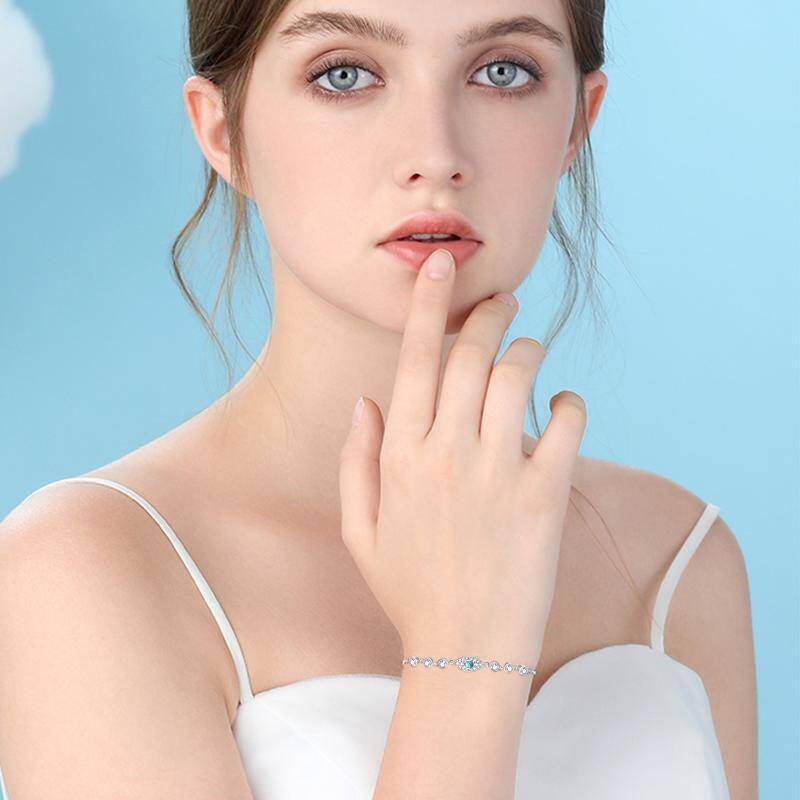 Pulsera de plata de ley con forma circular de turquesa y colgante de mal de ojo-2