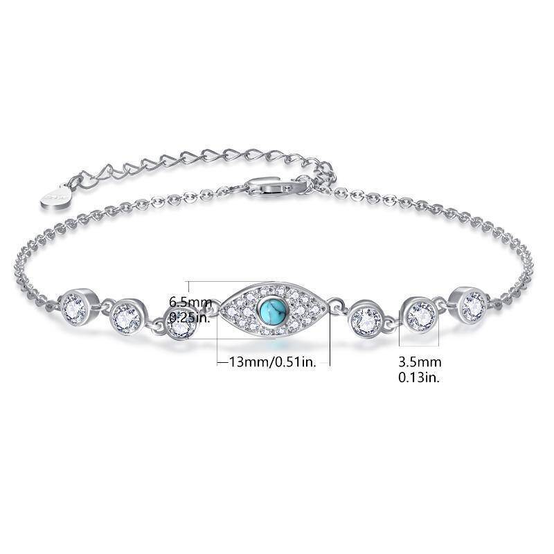 Pulsera de plata de ley con forma circular de turquesa y colgante de mal de ojo-4