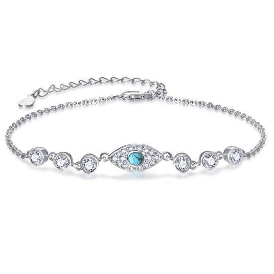 Sterling Silver Circular Shaped Turquoise Evil Eye Charm Bracelet