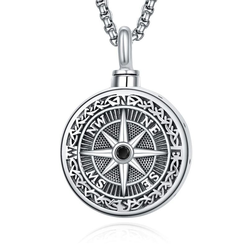 Urna de cenizas con brújula de plata de ley para hombre-5