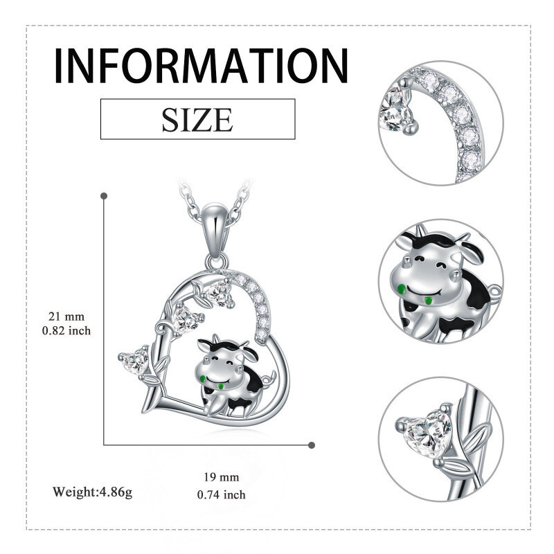 Collar con colgante de vaca y corazón de plata de ley con circonita cúbica, joyería de hiedra, regalo para niña-5