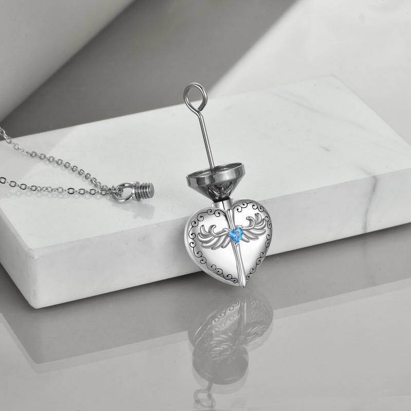Collar con urna de plata de ley con alas de ángel, corazón y cruz para cenizas, recuerdo conmemorativo, joyería de cremación.-2