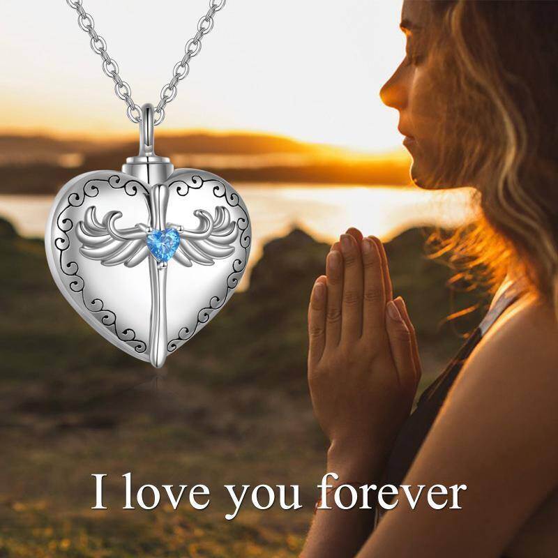 Collar con urna de plata de ley con alas de ángel, corazón y cruz para cenizas, recuerdo conmemorativo, joyería de cremación.-5