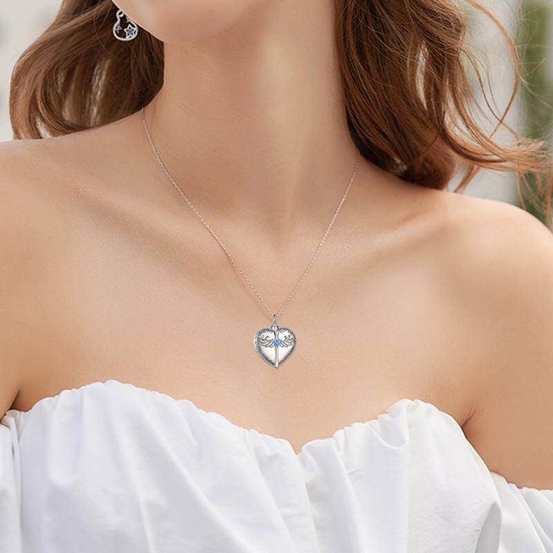 Collar con urna de plata de ley con alas de ángel, corazón y cruz para cenizas, recuerdo conmemorativo, joyería de cremación.-6
