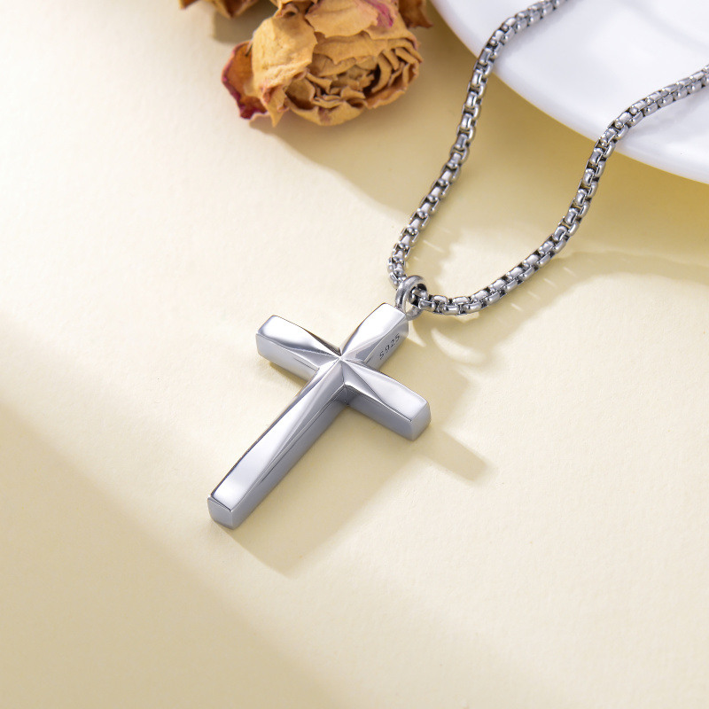 Cruz de plata de ley y collar urna símbolo de infinito con la palabra grabada-4