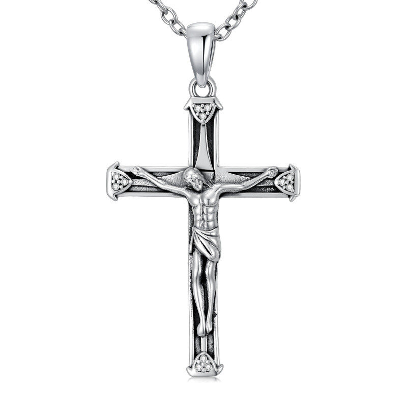 Sterling Silver Cross & Jesus Pendant Necklace for Men-15