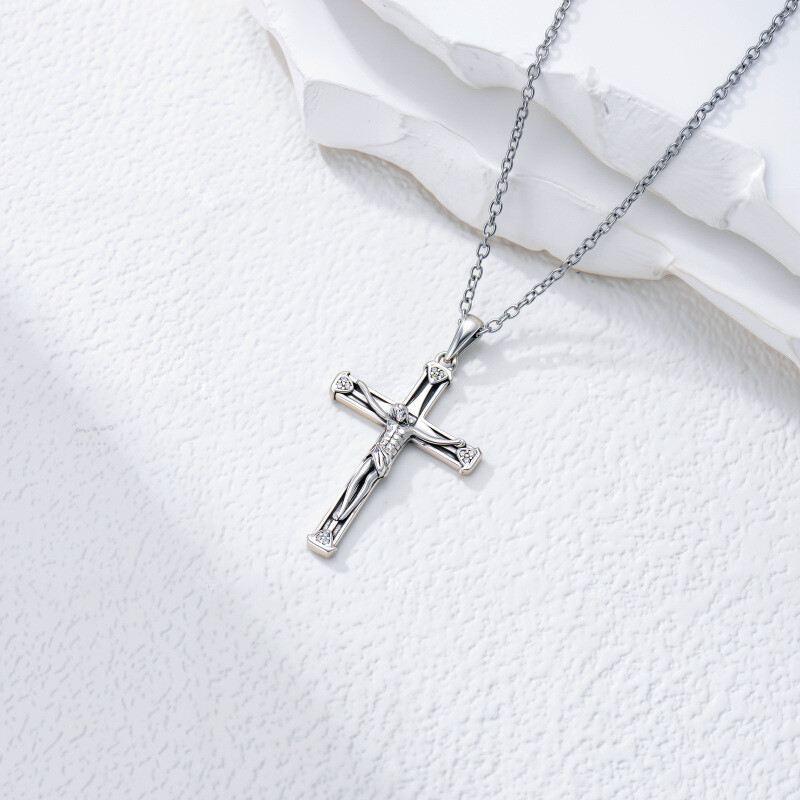 Sterling Silver Cross & Jesus Pendant Necklace for Men-5