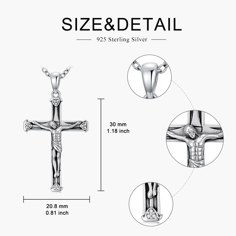 Sterling Silver Cross & Jesus Pendant Necklace for Men-6
