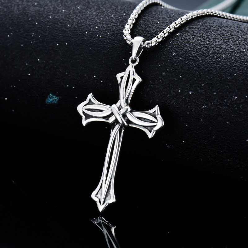 Collar de plata de ley con colgante de nudo cruzado para hombre-3