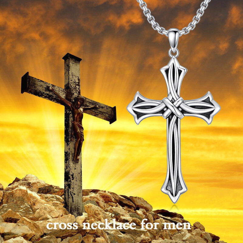 Collar de plata de ley con colgante de nudo cruzado para hombre-5