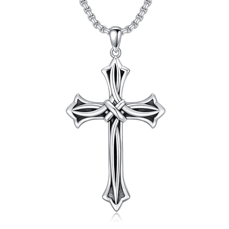 Collar de plata de ley con colgante de nudo cruzado para hombre-1