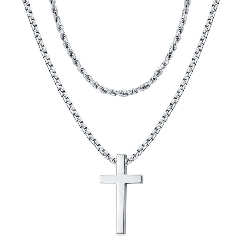 Sterling Silver Cross Layered Necklace-17