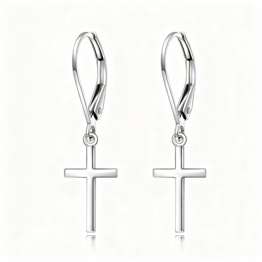 Sterling-Silber-Kreuz-Hebelverschluss-Ohrringe