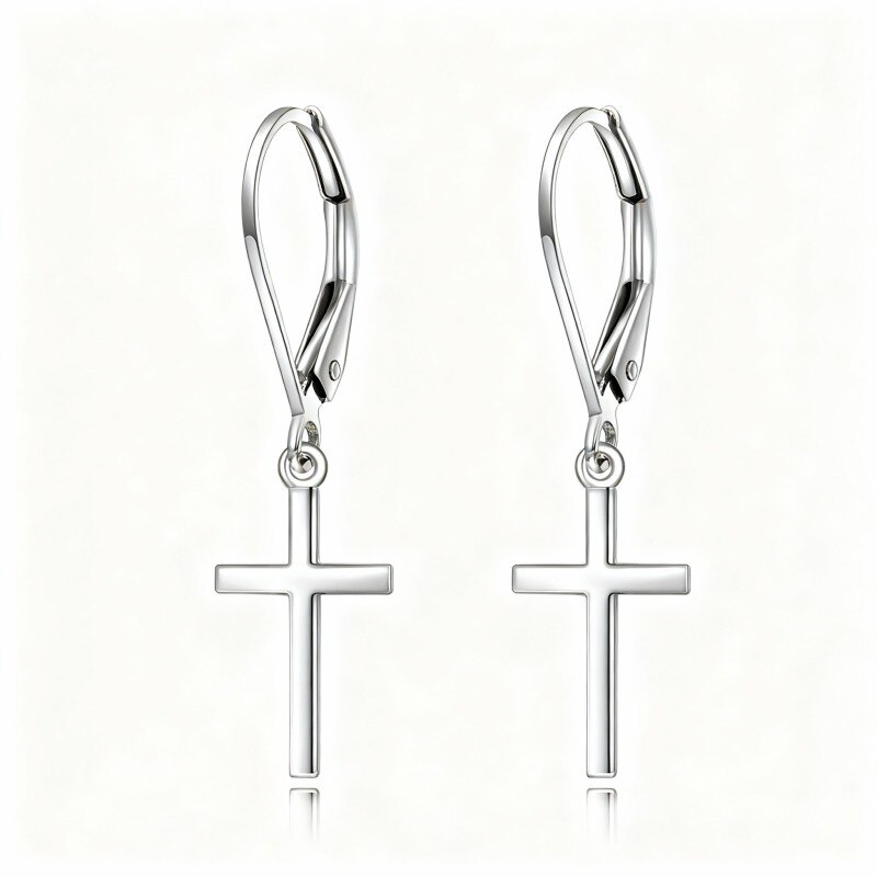 Boucles d'oreilles à fermoir à levier en argent sterling, en forme de croix-9