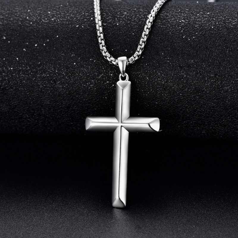 Collar de plata de ley con colgante en forma de cruz para hombre-3