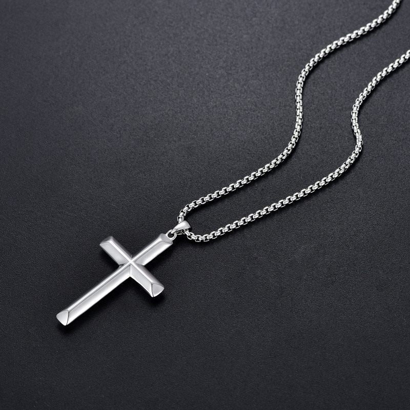 Collar de plata de ley con colgante en forma de cruz para hombre-4