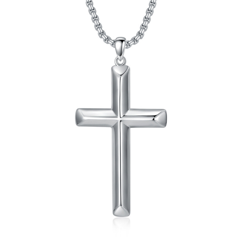 Collar de plata de ley con colgante en forma de cruz para hombre-1