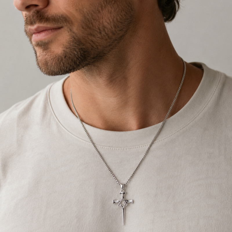 Sterling Silver Cross Pendant Necklace for Men-2