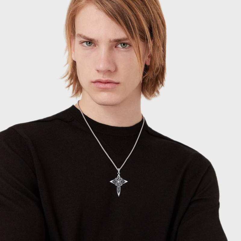 Sterling Silver Cross Pendant Necklace for Men-2