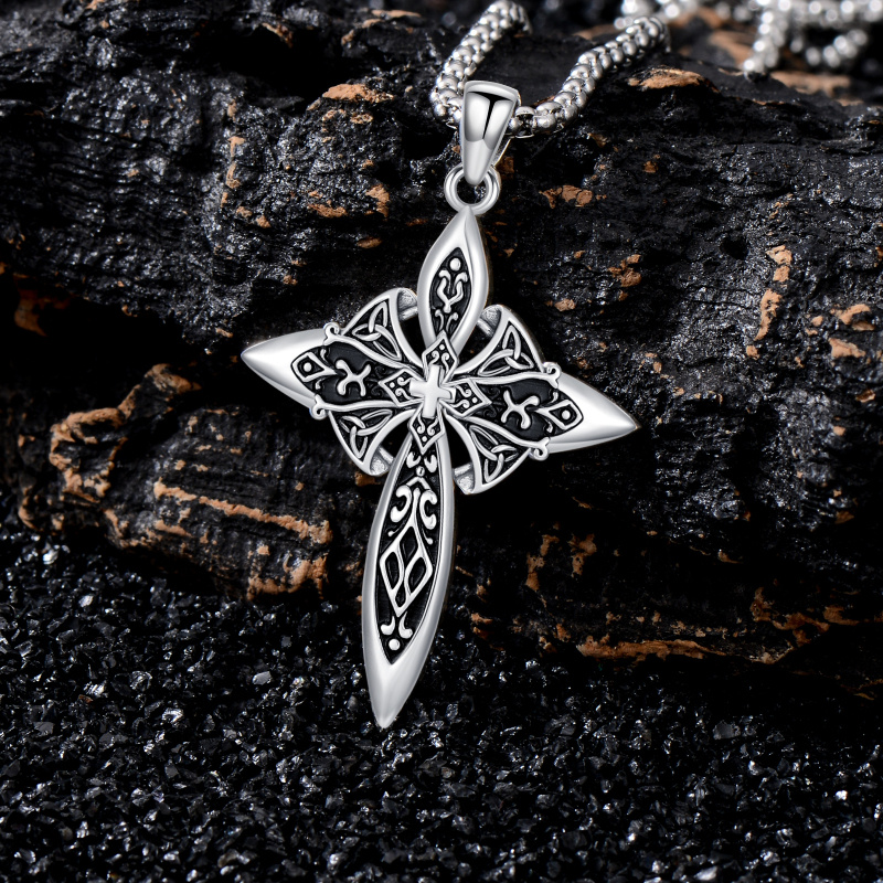 Sterling Silver Cross Pendant Necklace for Men-4