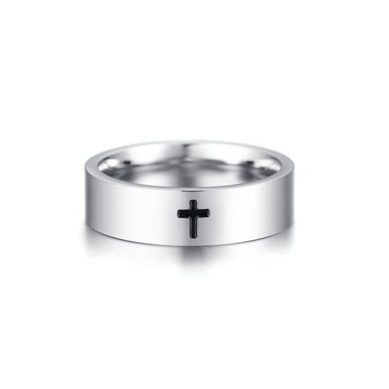 Bague en argent sterling avec croix pour hommes-3