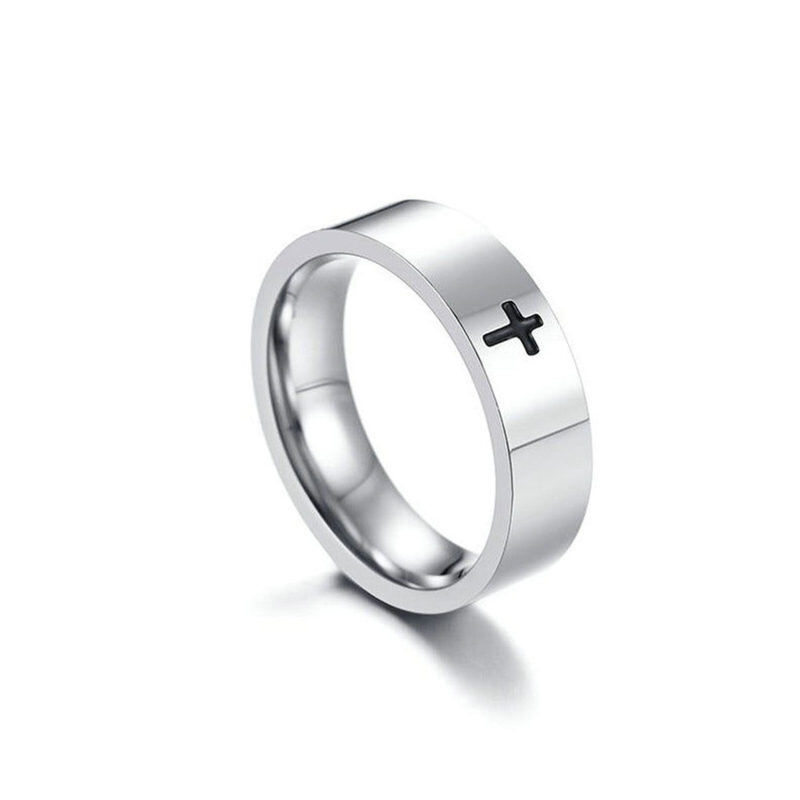 Bague en argent sterling avec croix pour hommes-4
