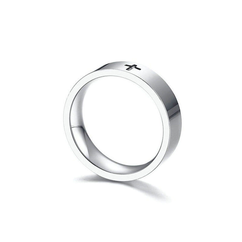 Bague en argent sterling avec croix pour hommes-5