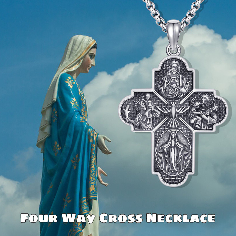 Collar con colgante de cruz y San Cristóbal en plata de ley-6