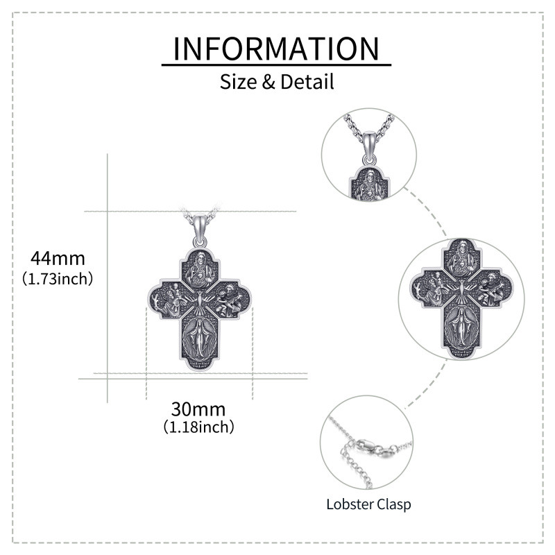 Collar con colgante de cruz y San Cristóbal en plata de ley-5