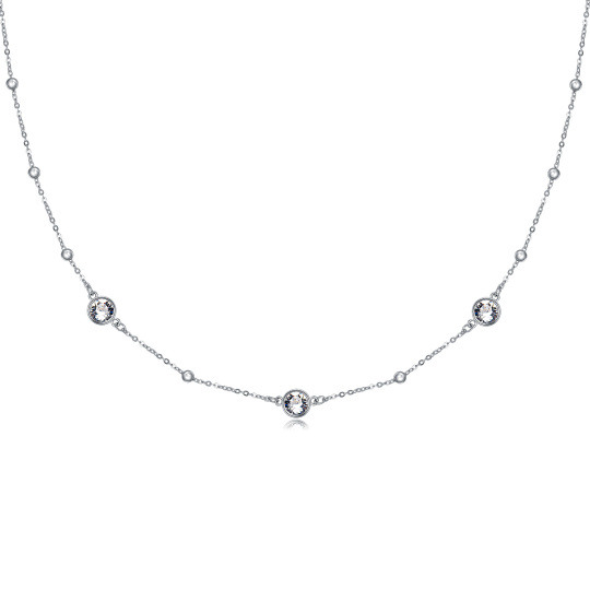 Sterling Silver Crystal Bead Station Necklace for Women