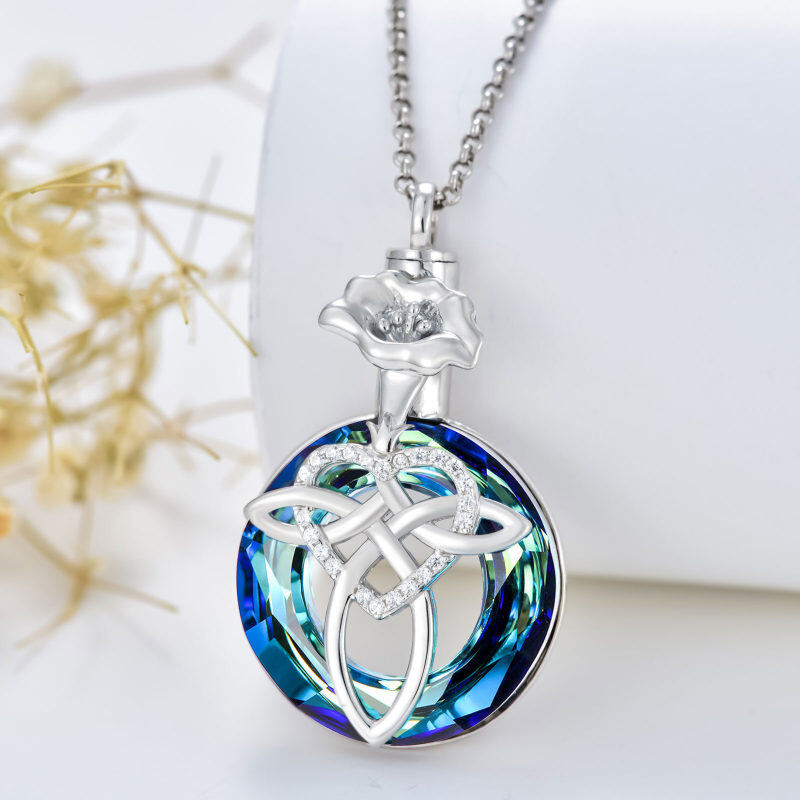 Colar de urna de coração com nó celta de flor de nascimento de cristal de prata esterlina para cinzas-3