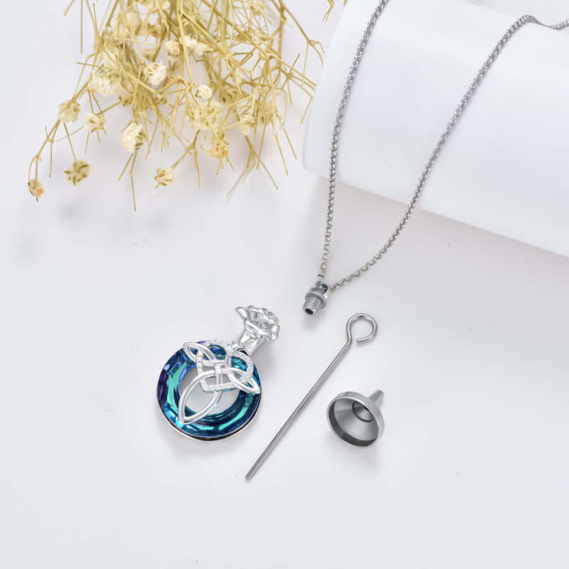 Colar de urna de coração com nó celta de flor de nascimento de cristal de prata esterlina para cinzas-4