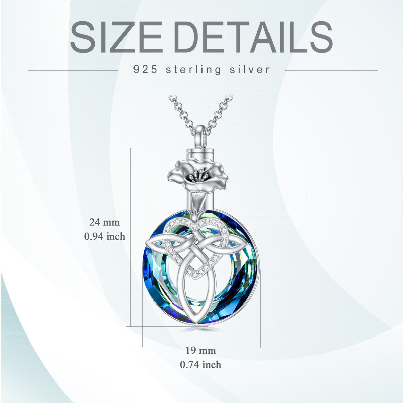 Colar de urna de coração com nó celta de flor de nascimento de cristal de prata esterlina para cinzas-5