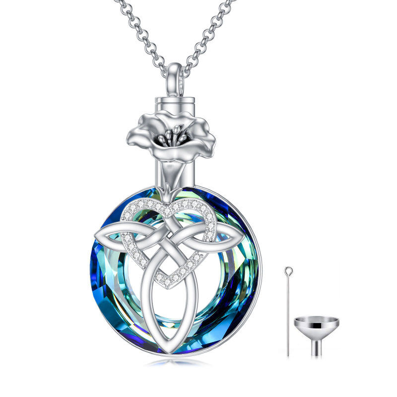 Colar de urna de coração com nó celta de flor de nascimento de cristal de prata esterlina para cinzas-1