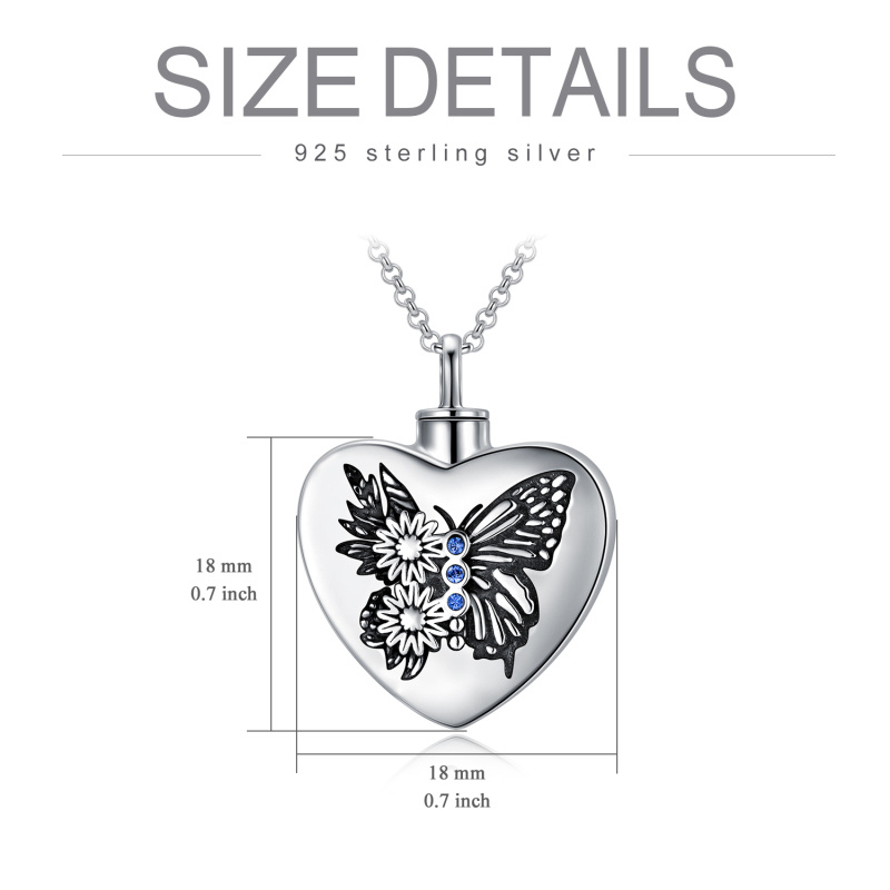 Collar de urna de corazón y girasol de mariposa de cristal de plata de ley para cenizas con palabra grabada-6