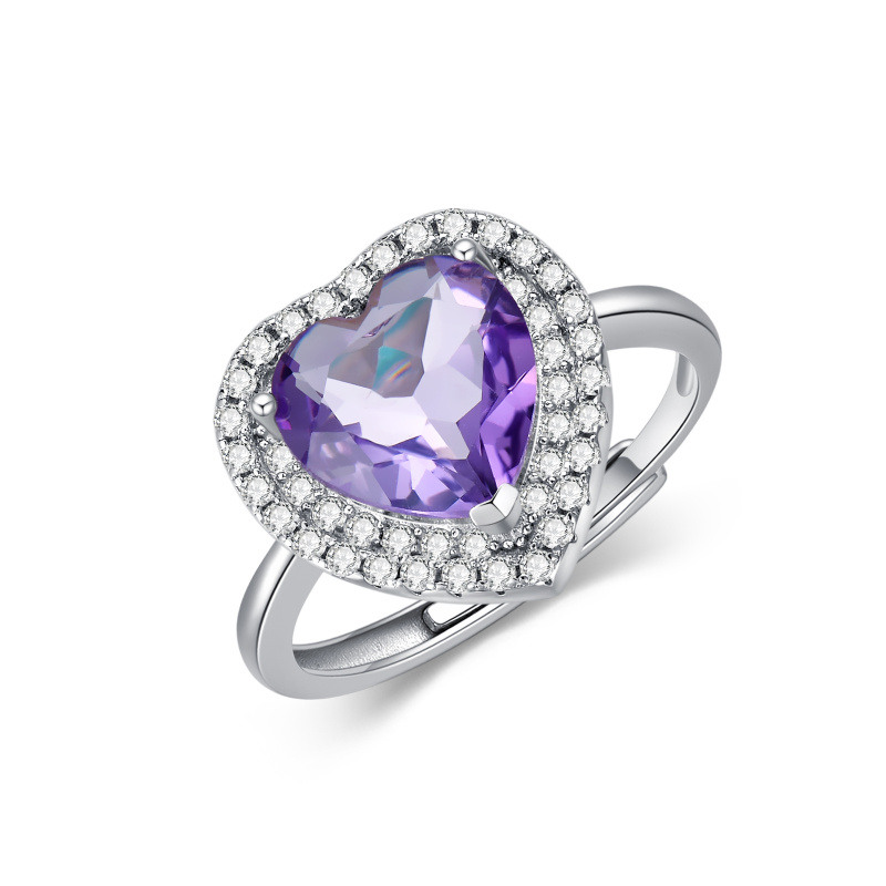 Sterling Silver Crystal & Cubic Zirconia Heart Open Ring-20