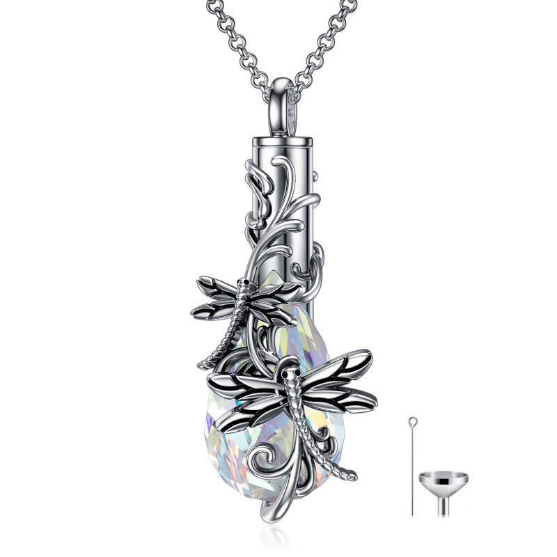 Collar de plata de ley con forma de libélula y hiedra para cenizas-20