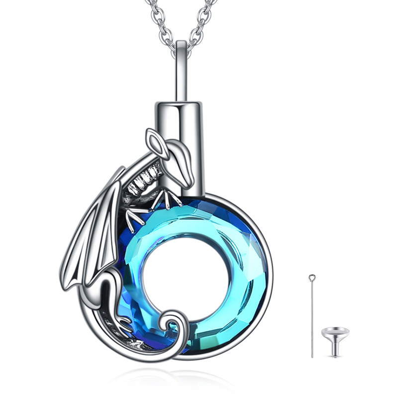 Collar de urna de dragón de cristal de plata esterlina para cenizas de mujer-13