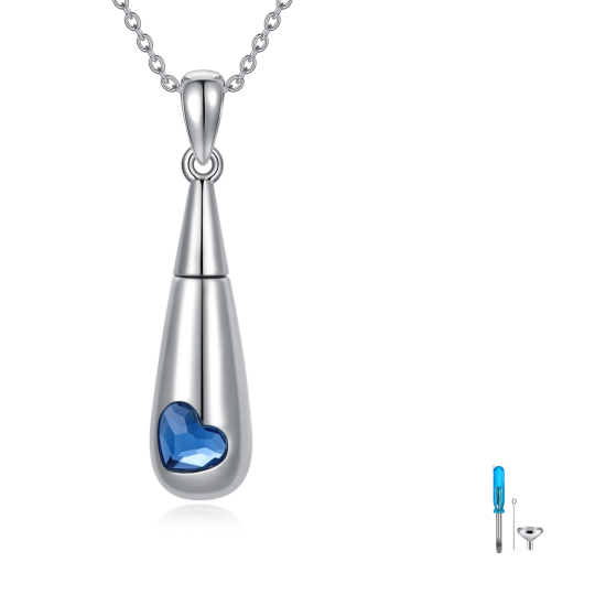Collier urne personnalisé en argent sterling avec pierre de naissance en forme de goutte de cristal et cœur pour cendres