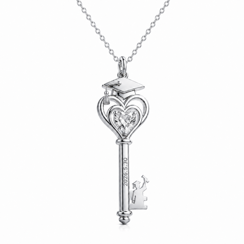 Collar con colgante de llave grabable de cristal de plata de ley-1