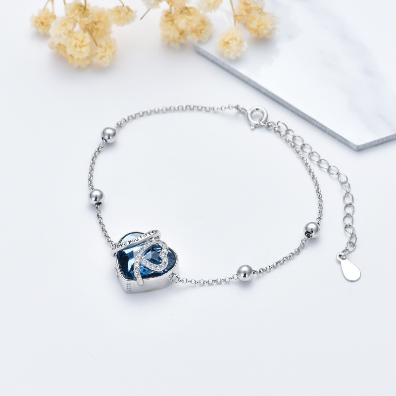 Bracelet en argent sterling avec cœurs en cristal pour cendres avec mot gravé-5
